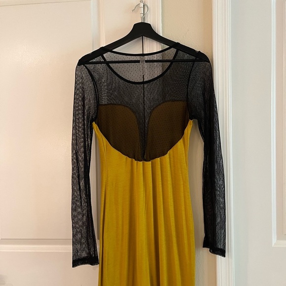 💛 Y2K Vintage Circa 2004 Yellow and Black Mesh long sleeve bodycon dress - Picture 13 of 14